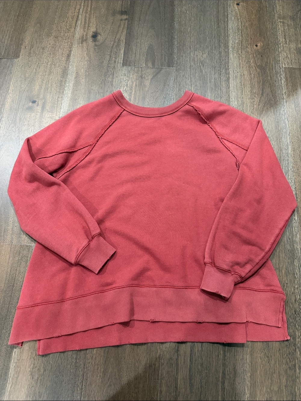 Aerie Distressed Crew Neck Sweatshirt Oversized XS Rust